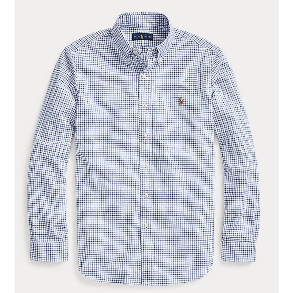 Ralph Lauren Classic Fit Tattersall Oxford Shirt Button Down Blue Plaid Mens XL